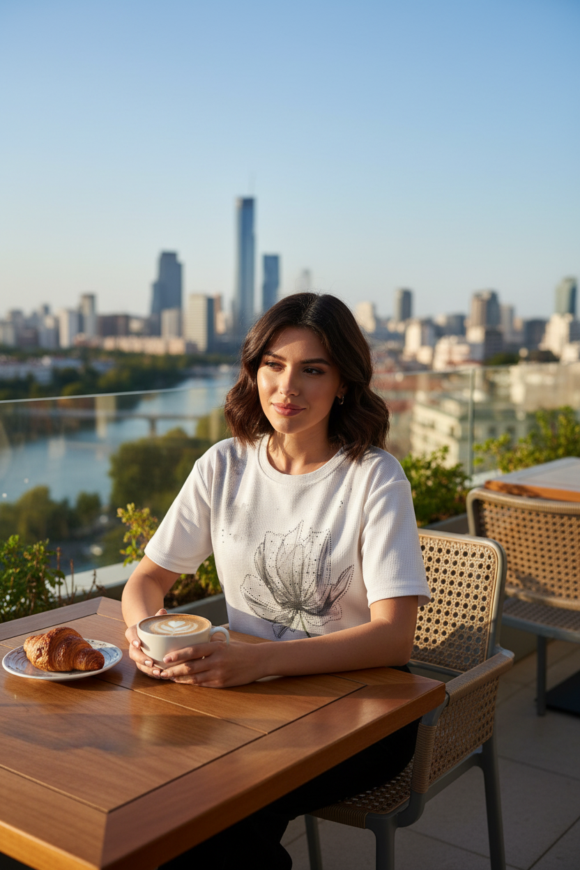 25-year-old at outdoor cafe