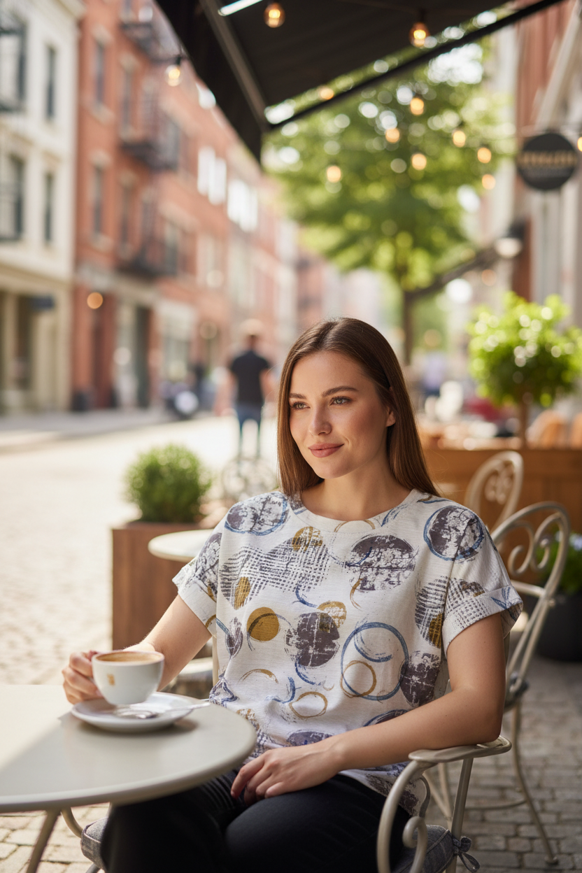 25-year-old woman outdoor cafe