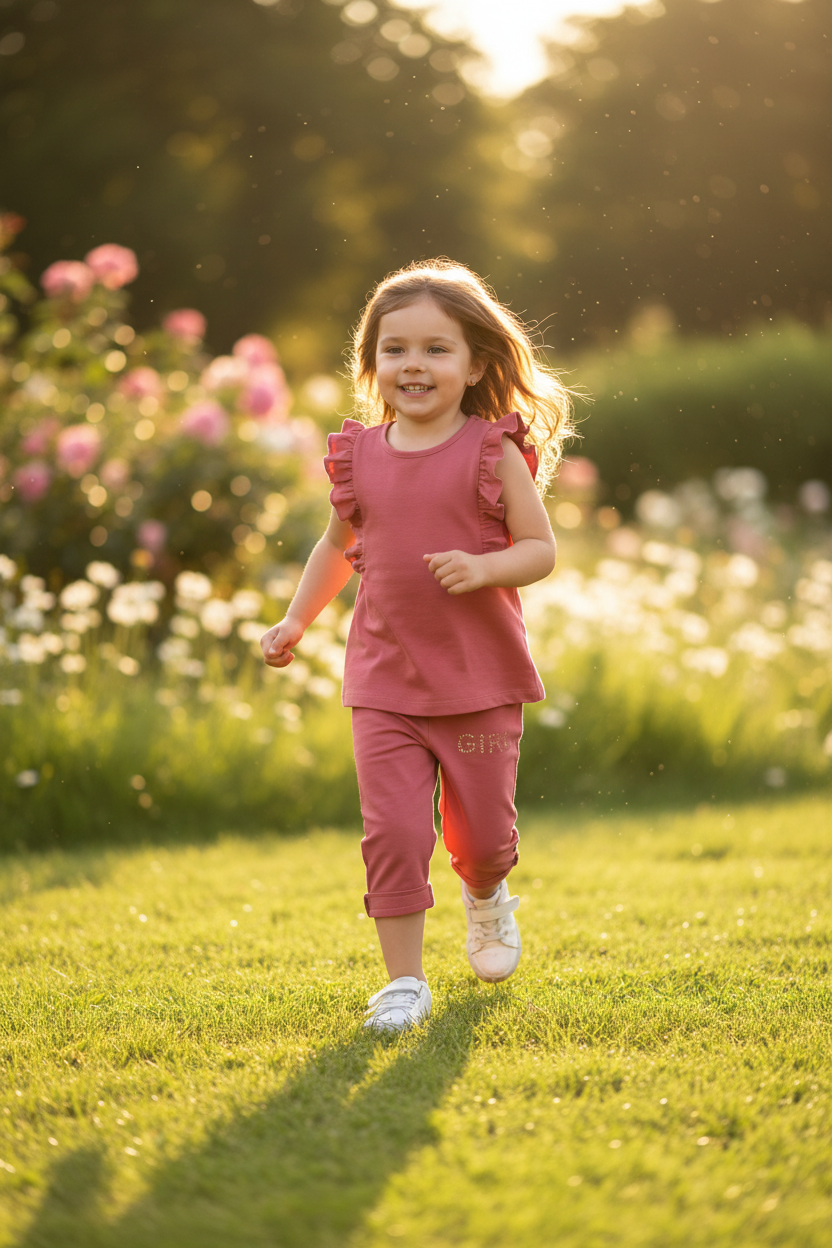3-year-old at park wearing pink capri pants