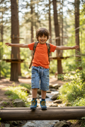 4-year-old at adventure park wearing denim cargo shorts