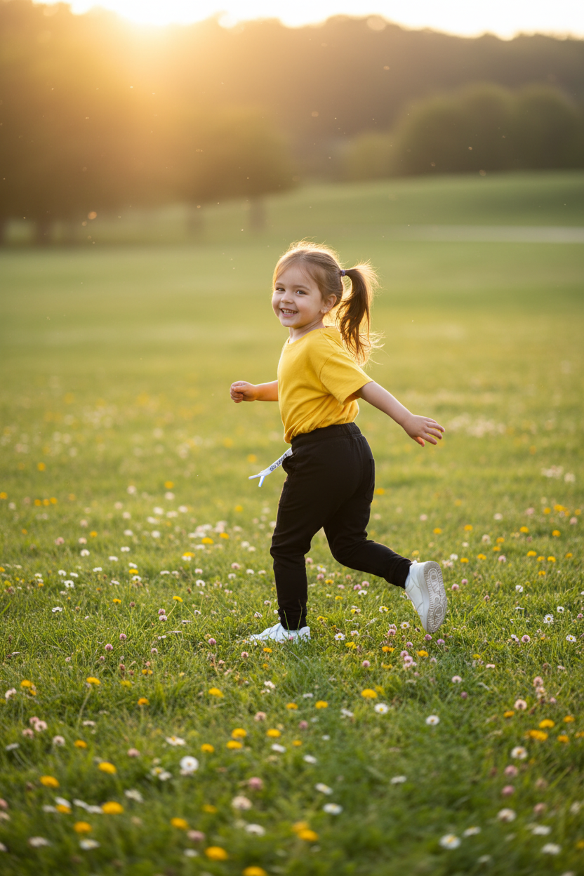 4-year-old at park wearing black joggers