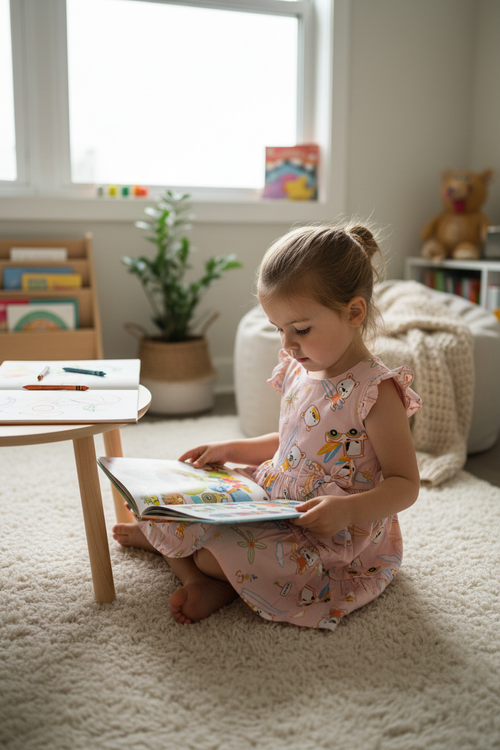 4-year-old reading/drawing