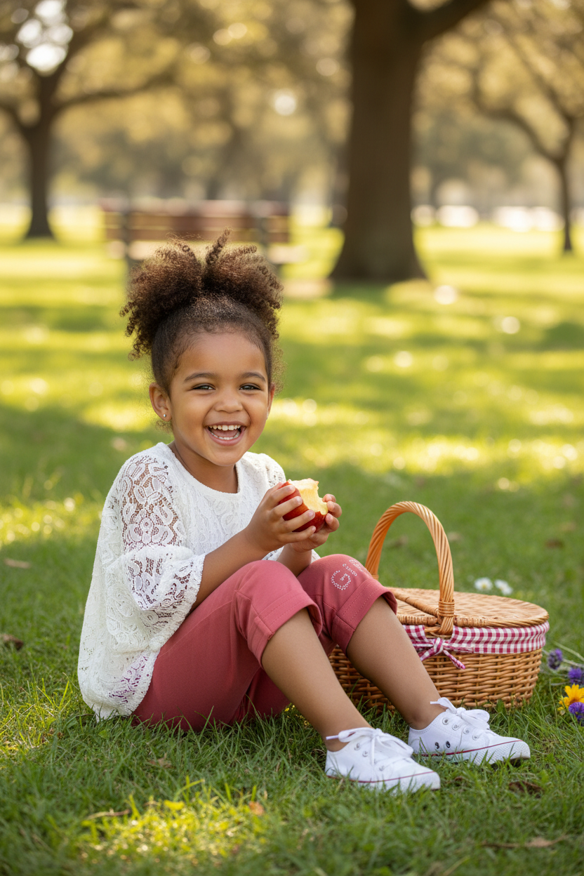 5-year-old at picnic wearing pink capri pants