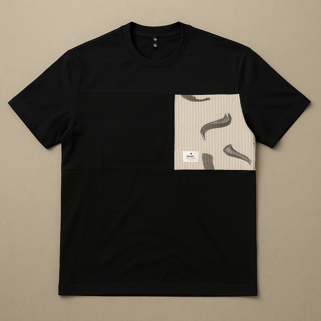 Men’s Black Designer T-Shirt – Contrast Patch Style