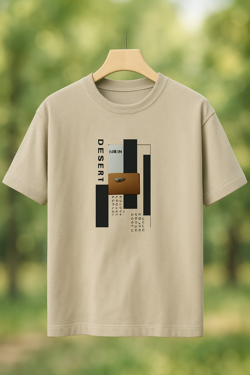 Men’s Desert Graphic Tee – Casual Short Sleeve Minimalist Beige T-Shirt