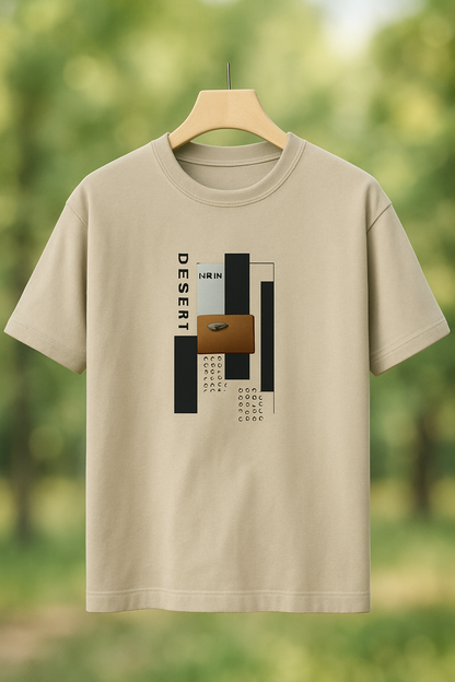 Men’s Desert Graphic Tee – Casual Short Sleeve Minimalist Beige T-Shirt