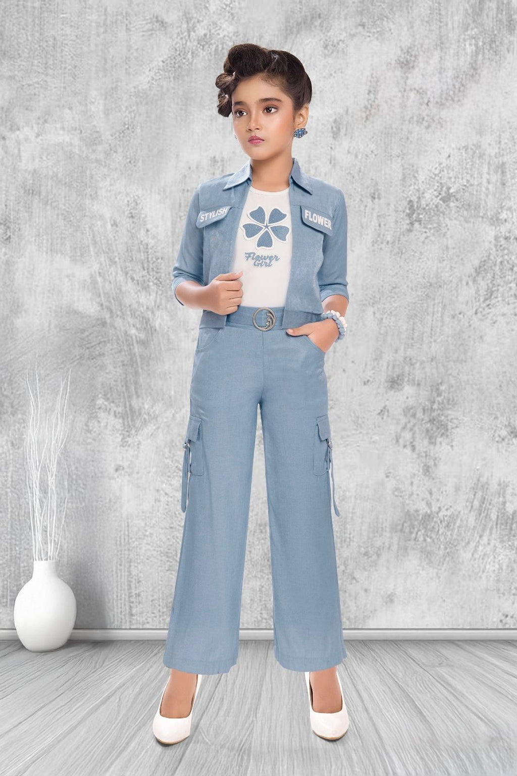 Girls Cargo Jacket & Pants Set - 3 Piece Outfit