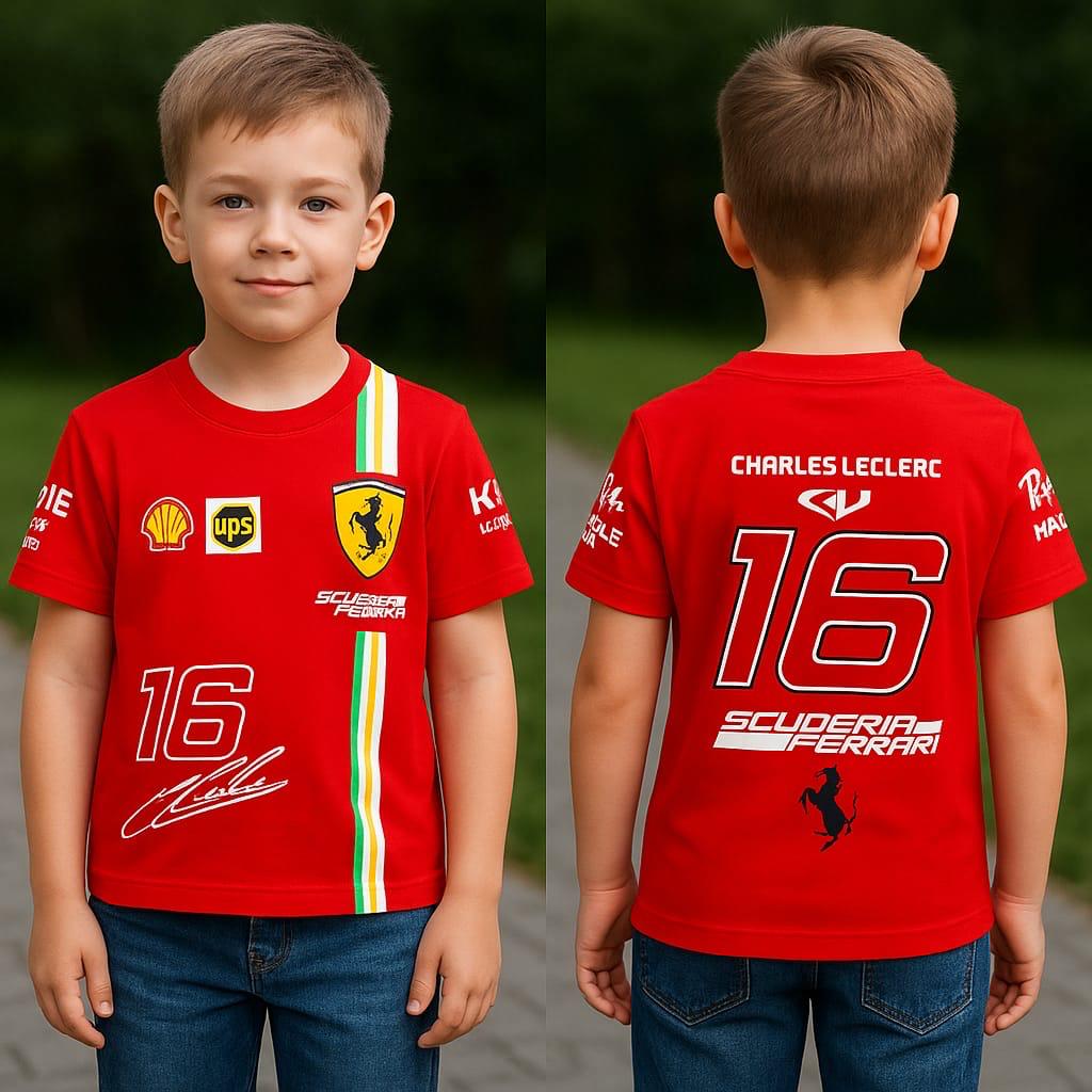Boys Ferrari Racing T-Shirt #16 Charles Leclerc