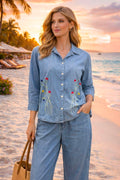 Floral Embroidered Denim 2-Piece Set