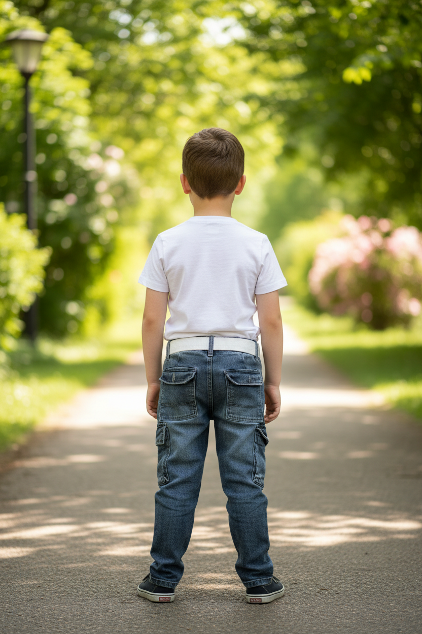 Back view - Boy wearing cargo denim pants