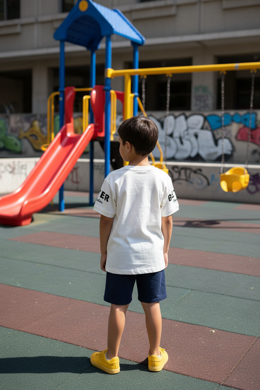 Back view - Boy wearing FIHIEIN t-shirt with TER and BET text