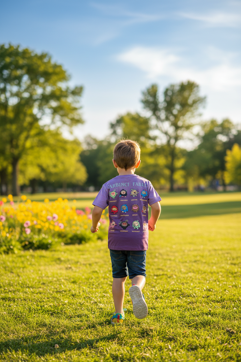 Back view of boy playing in purple gradient t-shirt