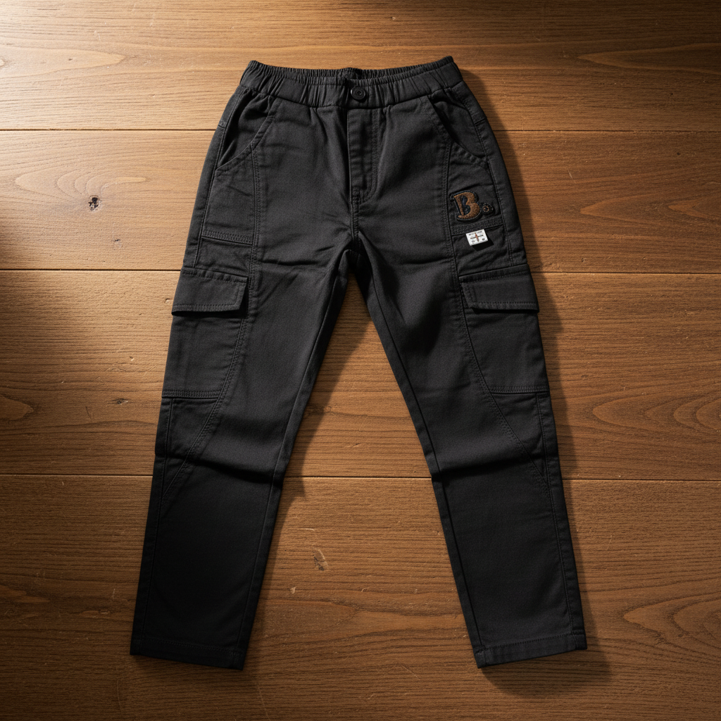 Black Cargo Pants - Wooden Background