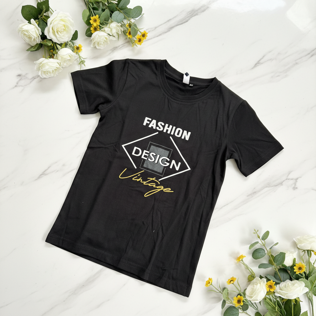 Black Fashion Design Vintage t-shirt - marble surface