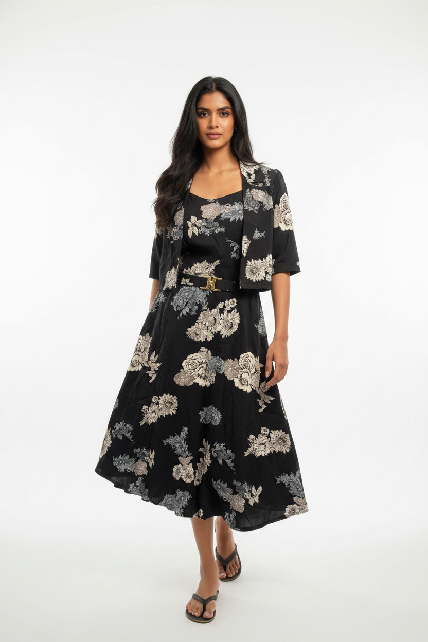 Black floral set with jacket