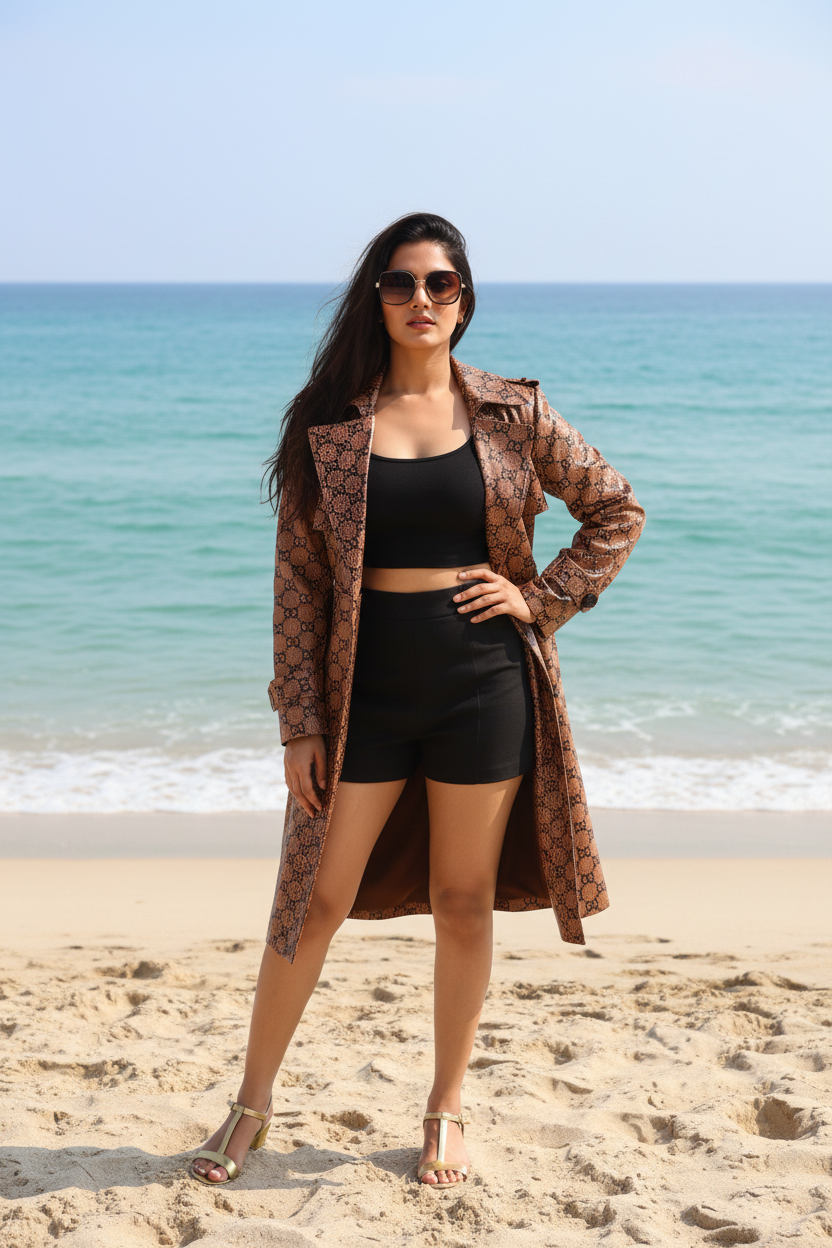Black Monogram Trench - Beach