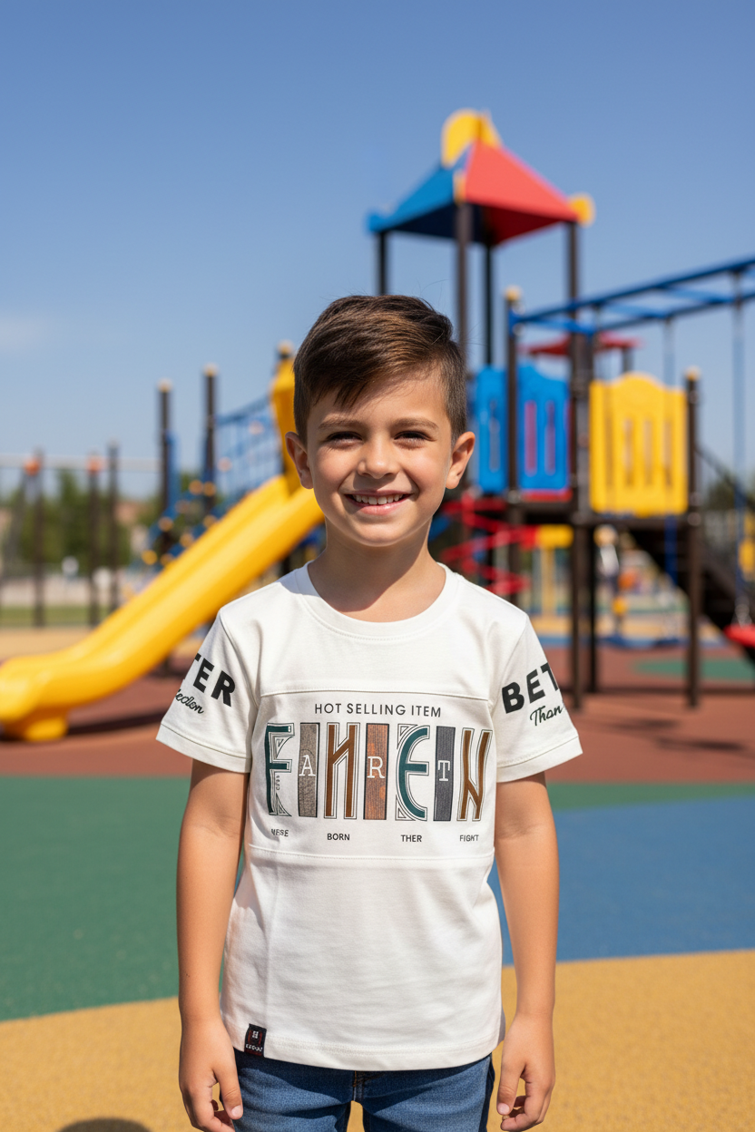 Boy at casual hangout wearing EMCEIN t-shirt
