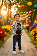 Boy at celebration - jacket with Scary Nights t-shirt