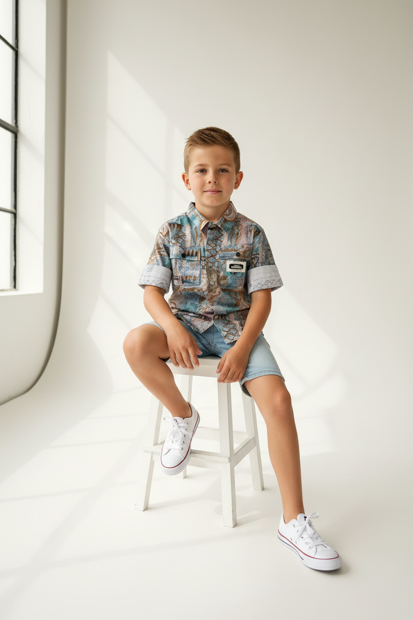 Boy in printed shirt - casual pose