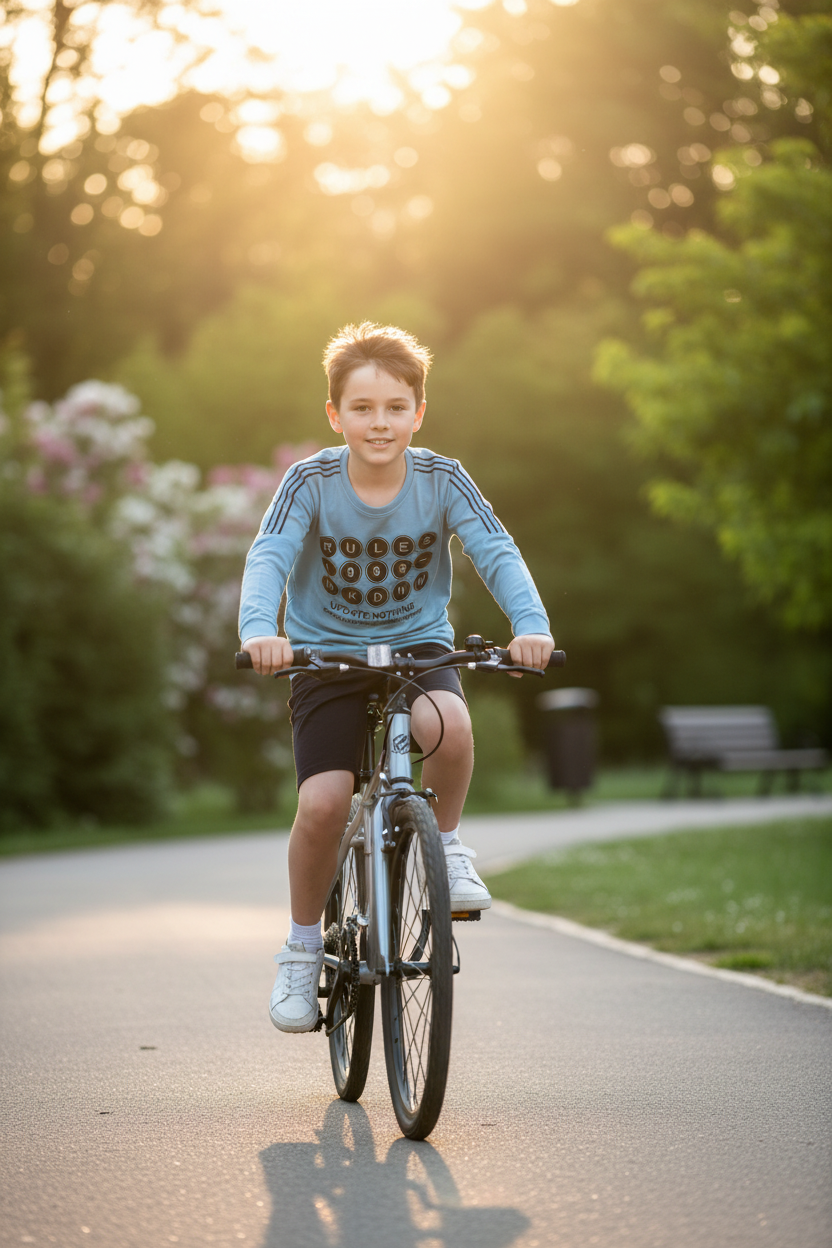 Boy on bicycle/skateboard