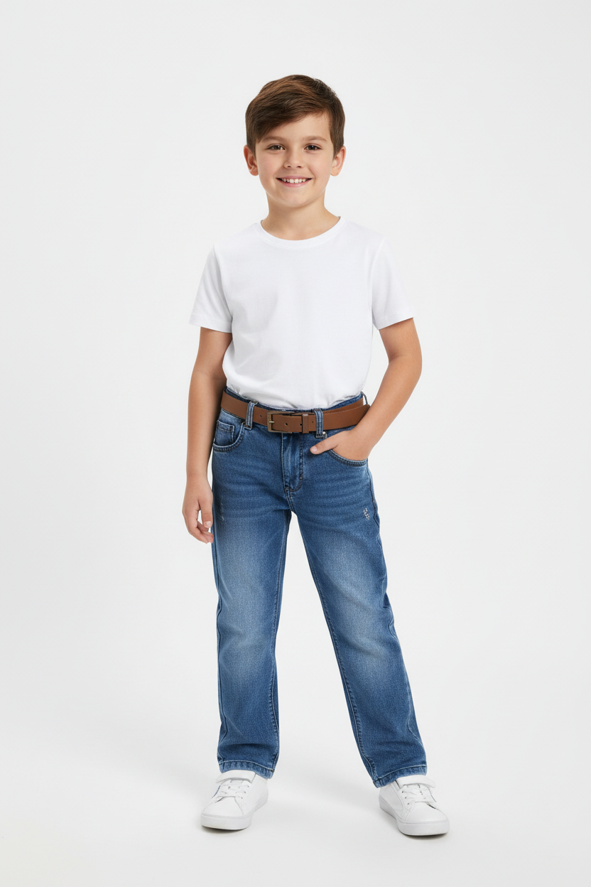 Boy wearing denim jeans