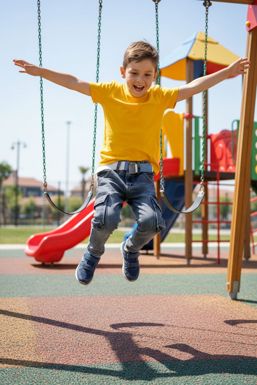 Boy wearing grayish cargo denim pants - playing