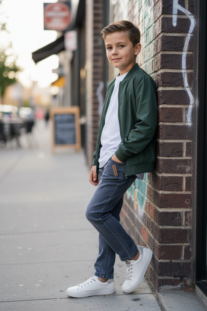 Boy wearing grey denim jeans - street style