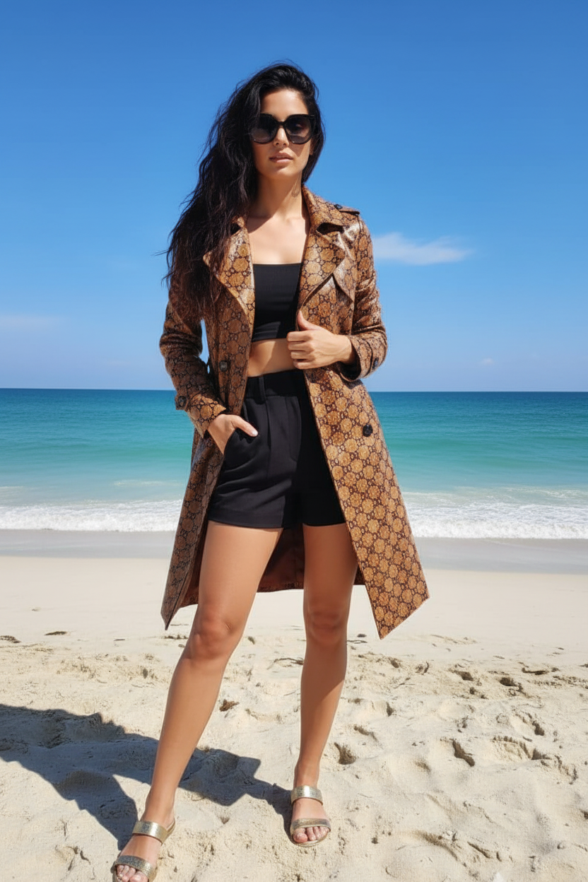 Brown Monogram Trench - Beach