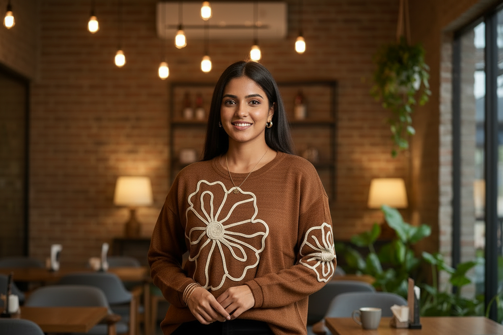 Chestnut Brown Floral Sweater