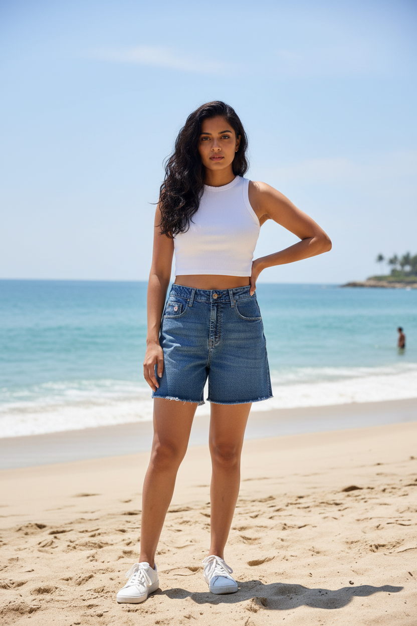Dark Blue Denim Shorts - Indian Model