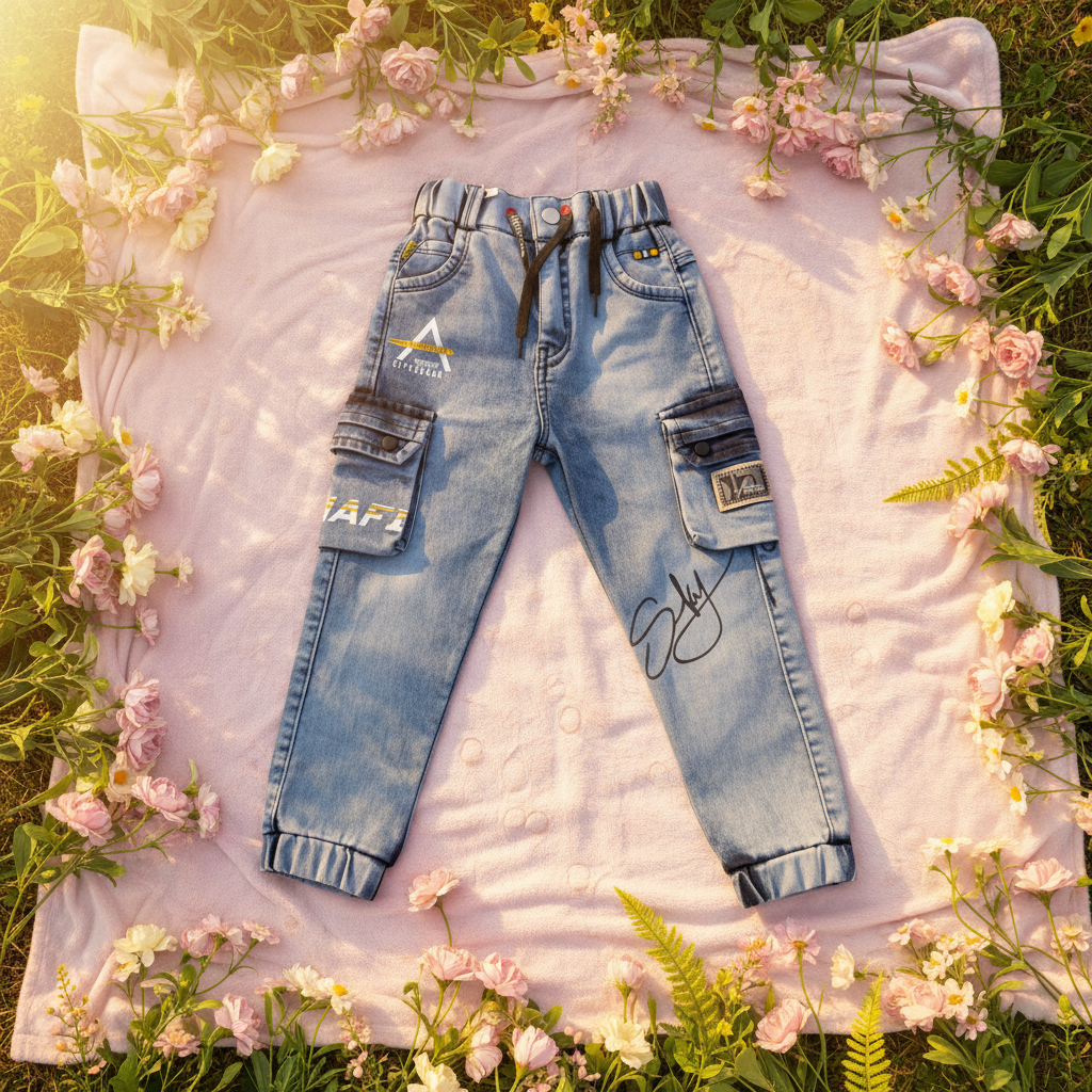 Denim cargo pants - lifestyle outdoor setting
