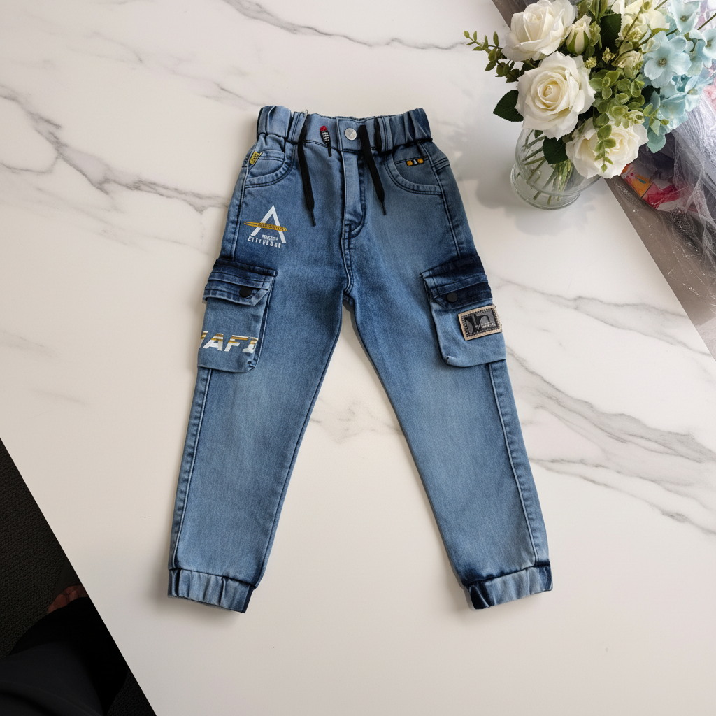 Denim cargo pants - marble surface