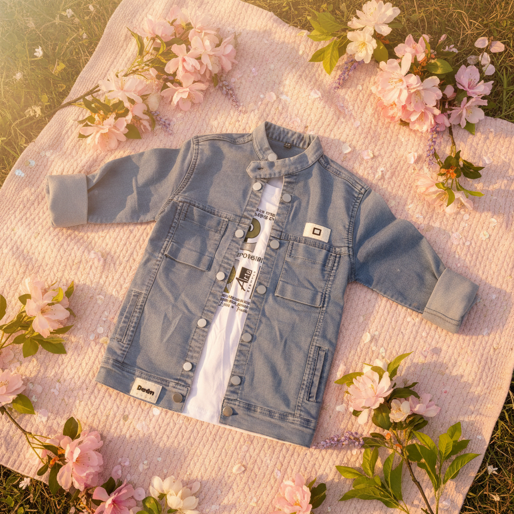 Denim jacket and t-shirt set - lifestyle outdoor setting