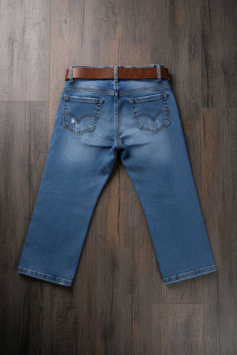 Denim Jeans Back View - Wooden Background