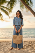 Floral Embroidered Denim 2-Piece Set - Indian Model Clean