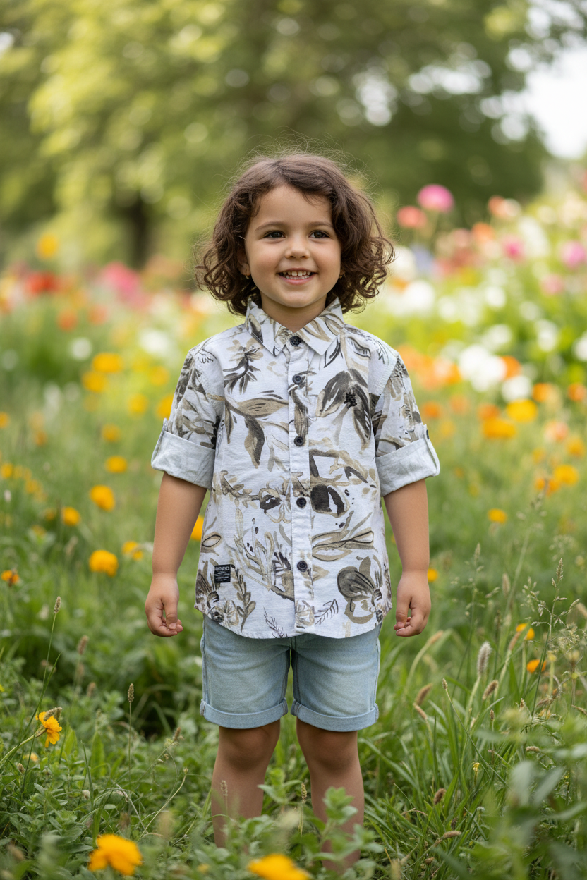 Girl 3-4 years in tropical floral shirt