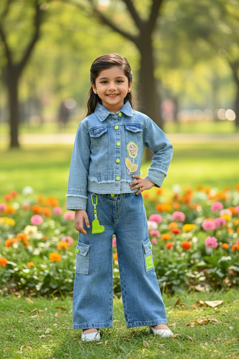 Girl in denim outfit - park setting