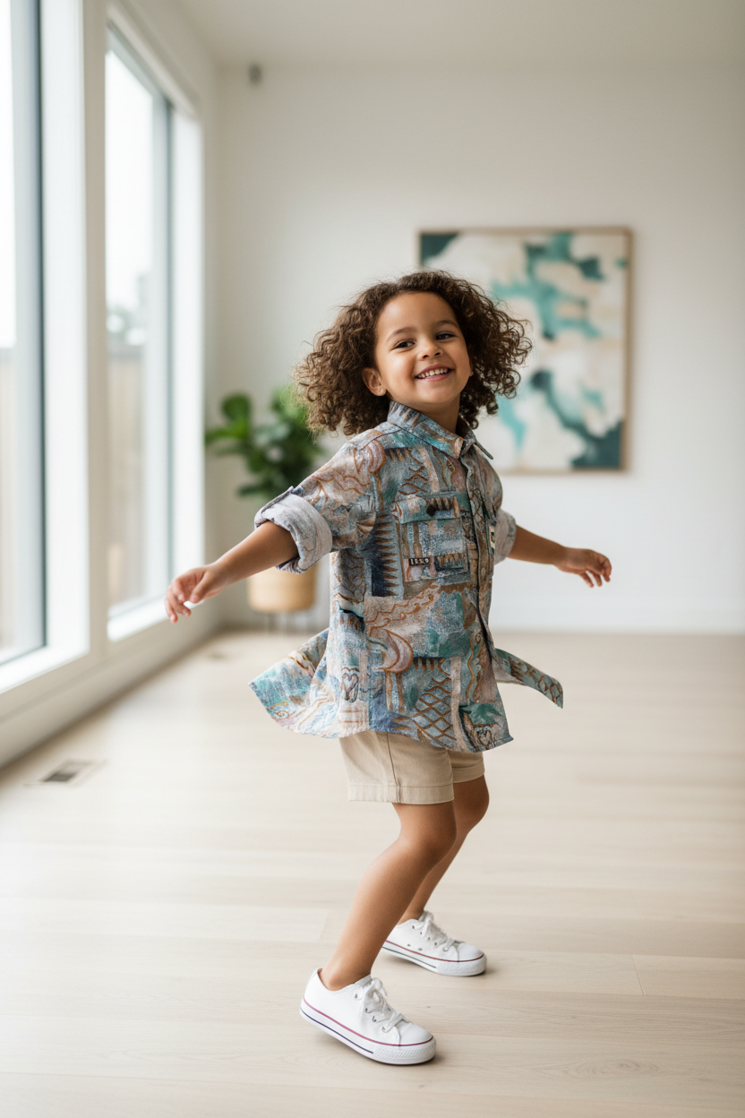 Girl in printed shirt - indoor