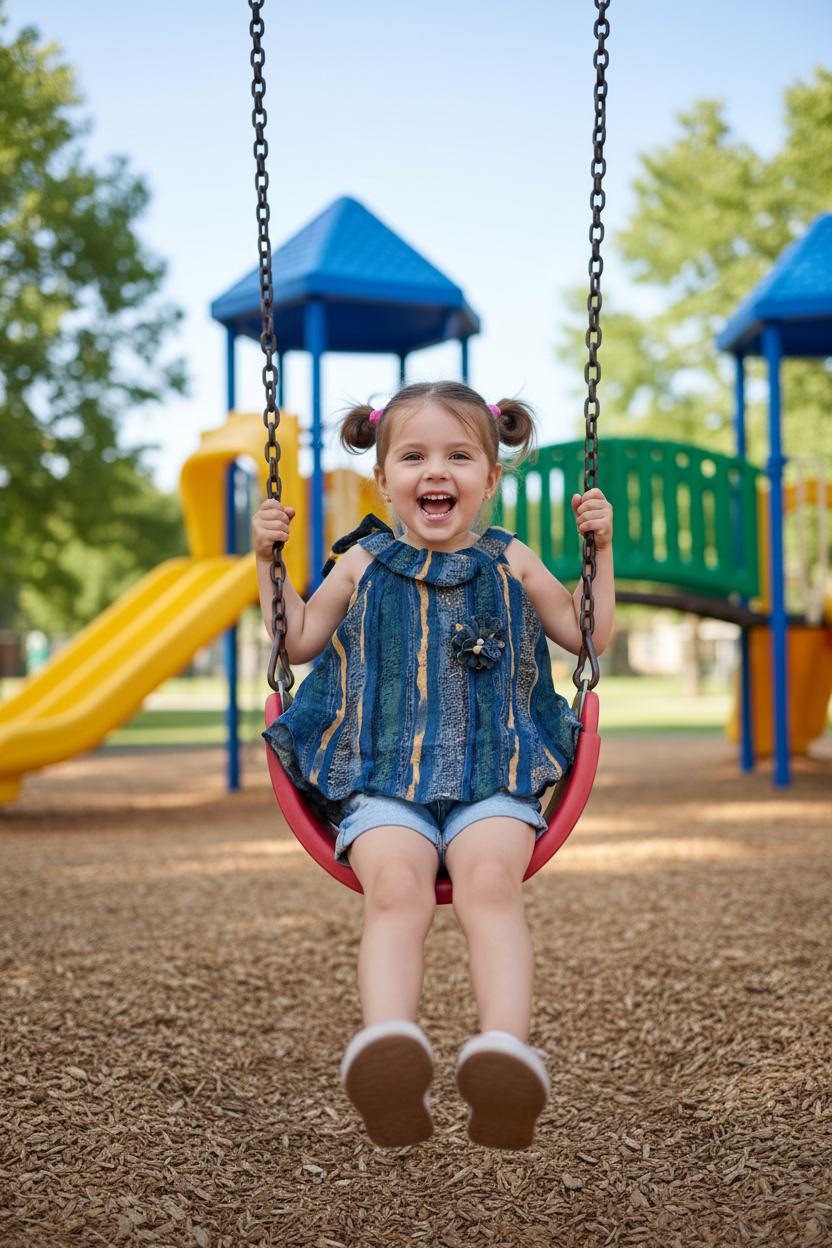 Girl playing on playground in striped top