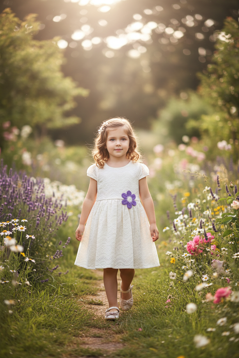 Girl walking outdoors with flowers