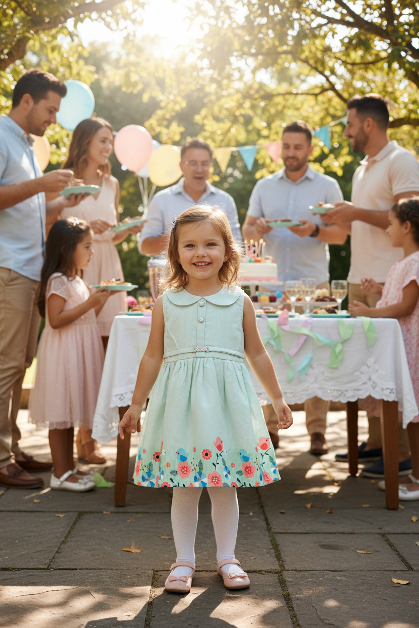 Girl with family wearing mint green floral dress