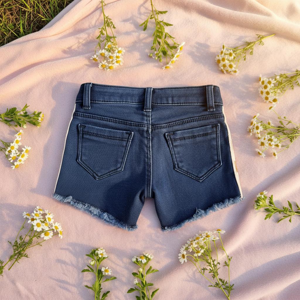 Girls denim shorts - back view lifestyle setting