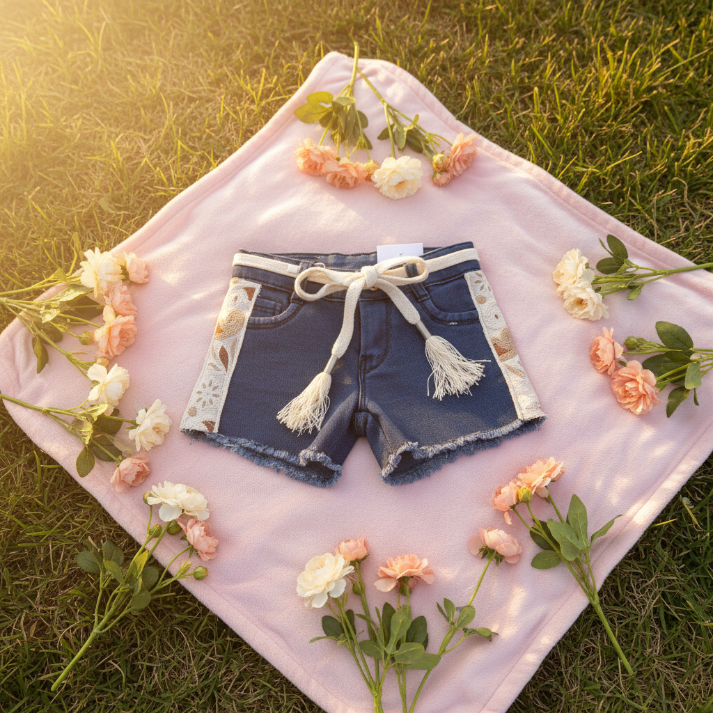 Girls denim shorts - lifestyle outdoor setting