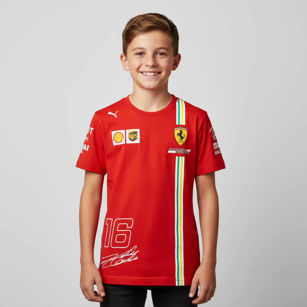 Boys Ferrari Racing T-Shirt #16 Charles Leclerc