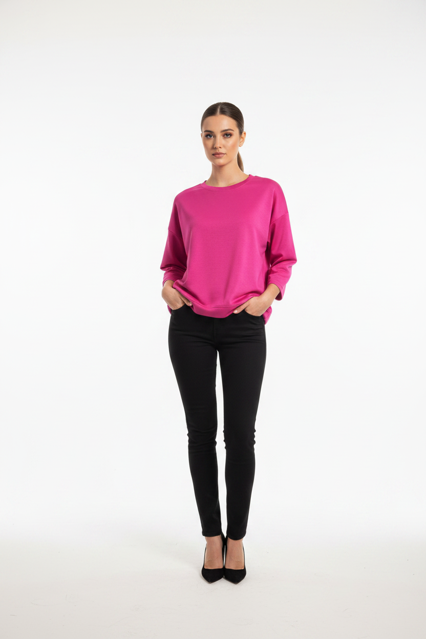 Oversized Silky Sweatshirt Top - Hot Pink model photo