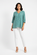 Lace Embroidered Shimmer Blouse - Teal Green on model
