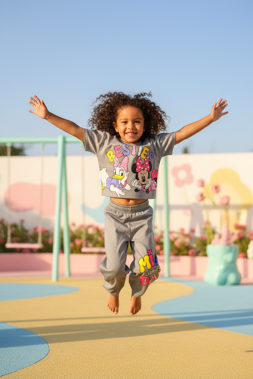 Child model wearing Disney Besties co-ord set lifestyle photo