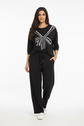 Indian model wearing black rhinestone bow two-piece lounge set