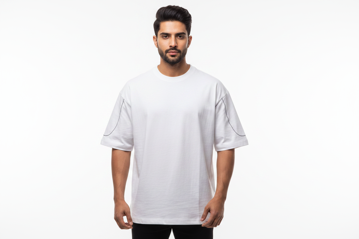 Indian Model - White Contrast Piping T-Shirt