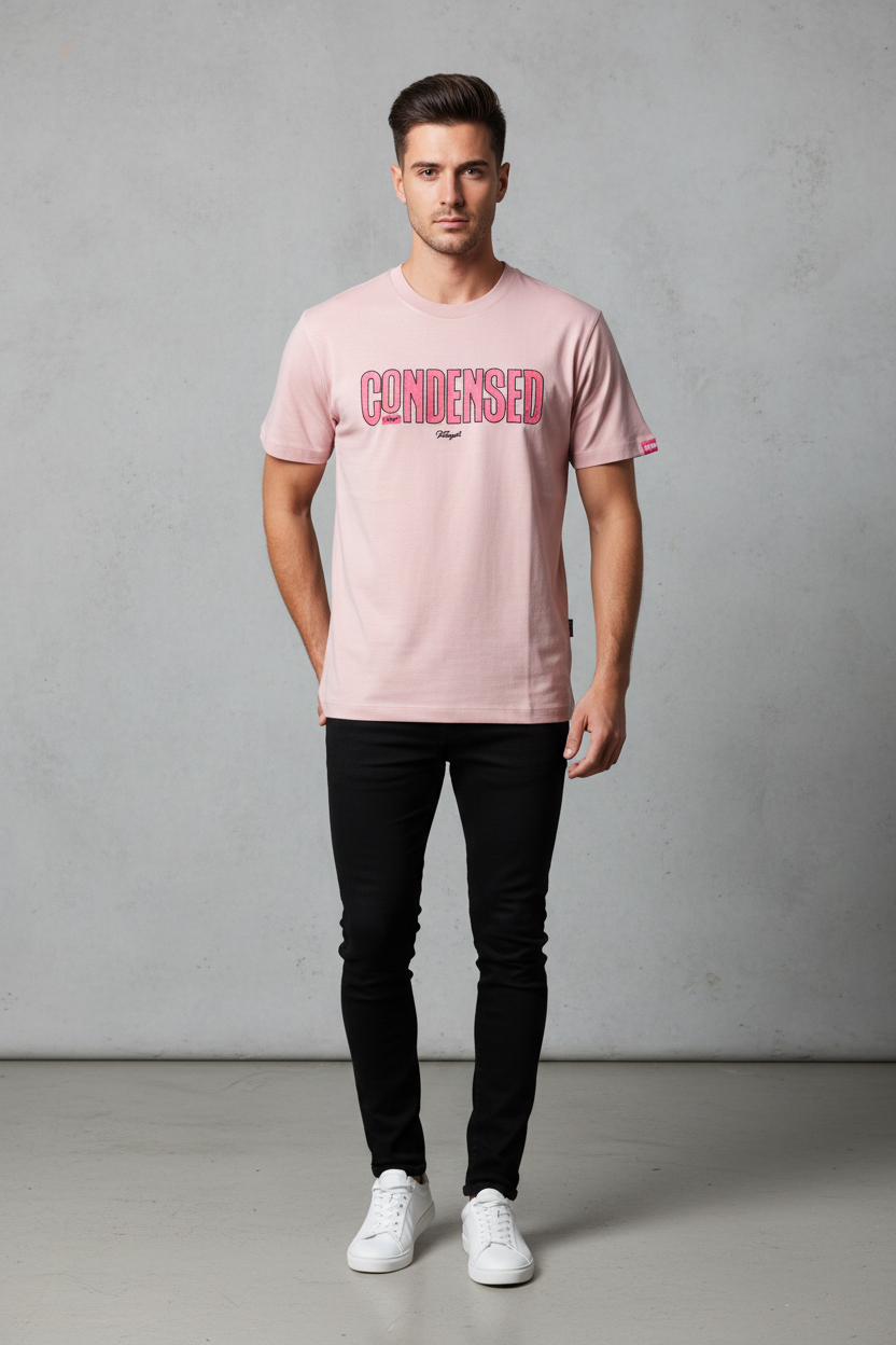 Condensed Text Applique Tee – Blush Pink model photo